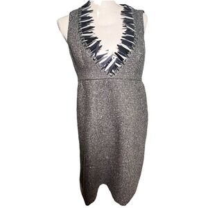 Anna‎ Sui women's  sleeveless tweed sequin Funky fringe mini dress size M gray